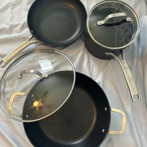 Calphalon 3 Pieces - 12” pan with lid, 3.5 qt saucepan with lid, 10” fry pan